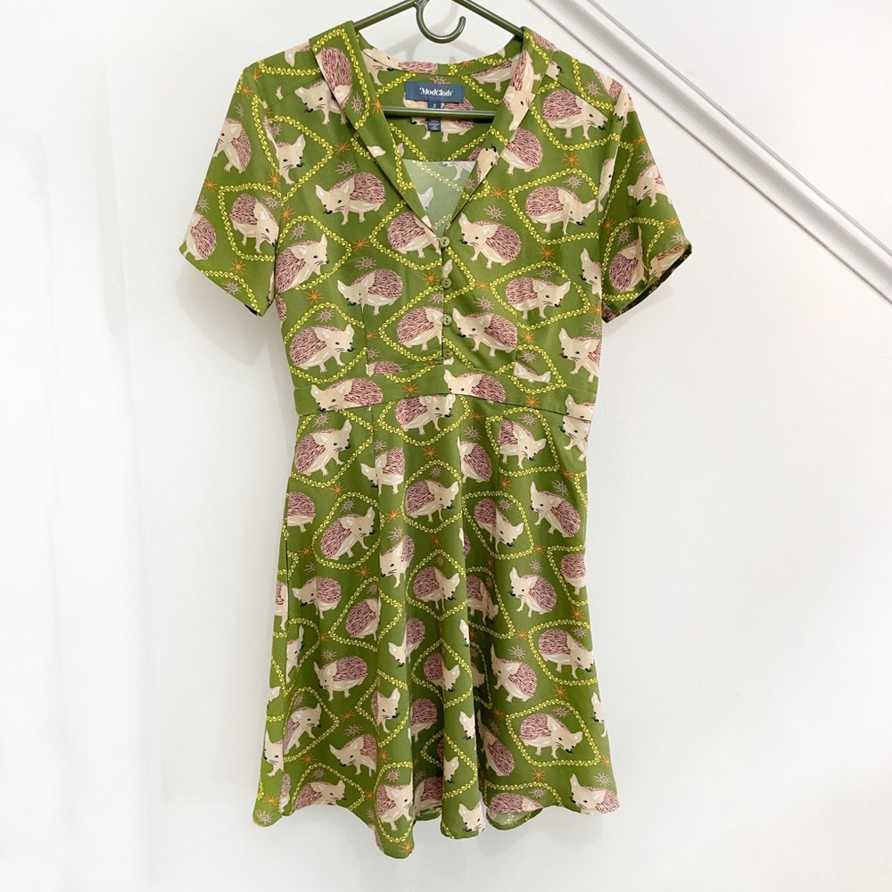 ModCloth Hedgehog Button-Down Fit & Flare Dress